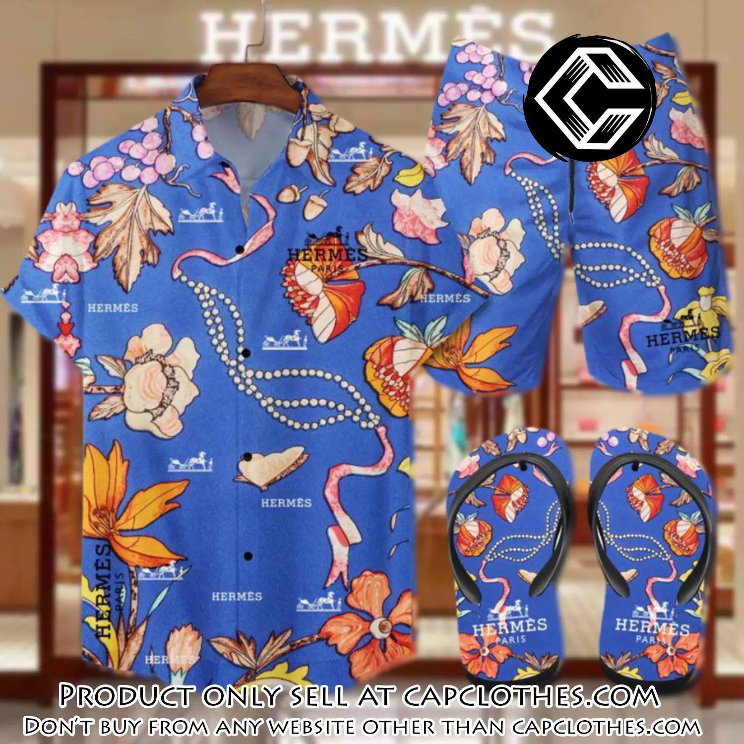 Hermes flip flops and combo hawaii shirt shorts luxury brand summer outfit hsf083 cc5809904